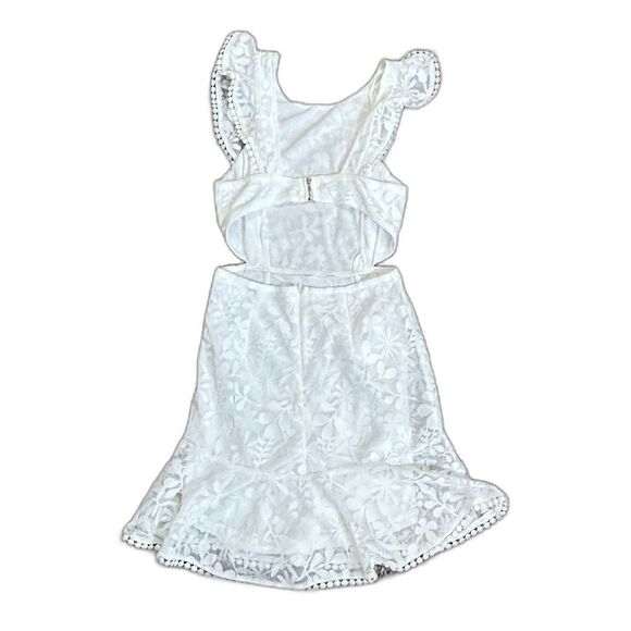 Hello Molly White Pinafore Floral Mesh Lace Open Back Mini Dress Size S - Picture 4 of 16